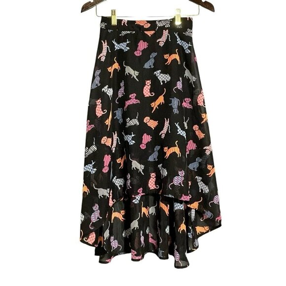 Disney Dsigned Skirt Sheer Cat Dog Lagenlook Girl Junior Size L W24 Elastic Midi - Picture 1 of 12